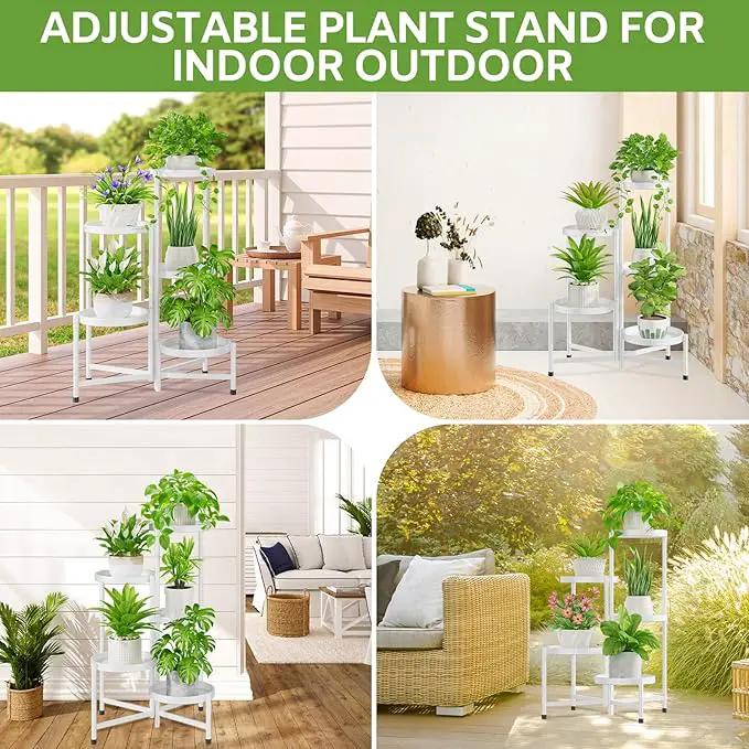 iDavosic.ly 5 Tier Large Plant Stand Indoor with 10 Inch Wide Tray, Tiered Corner Metal Outdoor Flower Display Holder Shelf, Folding Tall Rack for Patio Porch Living Room, White by GreenHaven Gardens