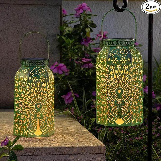 Homeimpro Outdoor Solar Lanterns Waterproof Peacock Gardening Gifts for Women, Big Solar Garden Decor, Yard Art, Outside, Patio, Birthday Mothers' Day Gifts Mom Grandma (2Pack, Antique Green) by GreenHaven Gardens