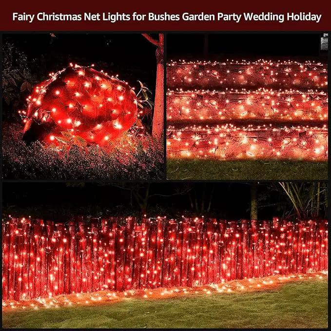 Led Christmas Net Lights Outdoor Christmas Decorations 120Led 6Ftx4Ft Connectable Waterptoof Mesh Net Lights for Trees Bushes Wedding Garden Outdoor Christmas Decorations (Red) by GreenHaven Gardens
