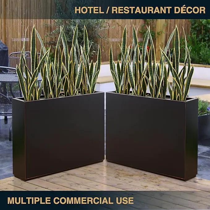 Metallic Heavy Planter for Outdoor Plants, 38Lx10Wx30H Inches Tall and Long Metal Divider Planter Box with Hand Brushed Gold Edge for Outside & Indoor, No Assembly (Black) by GreenHaven Gardens
