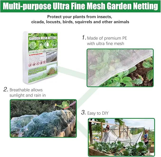 SnugNiture Garden Netting 10x33FT Ultra Fine Mesh Mosquito Netting Plant Covers, White Bird Netting Barrier Greenhouse Row Cover Protect Fruits Flower Vegetables from Birds Deer & Squirrels by GreenHaven Gardens