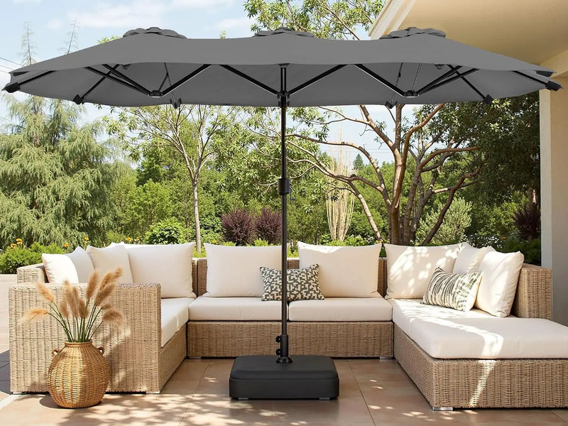 Shintenchi 16FT Large Patio Umbrella with Base, Outdoor Double-Sided Rectangular Umbrella, Market Umbrella with Crank Handle for Poolside Lawn Garden, Gray by GreenHaven Gardens