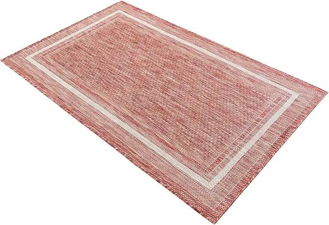 Unique Loom Outdoor Border Collection Area Rug - Soft Border (3' 3" x 5' 3" Rectangle Rust Red/Ivory) by GreenHaven Gardens