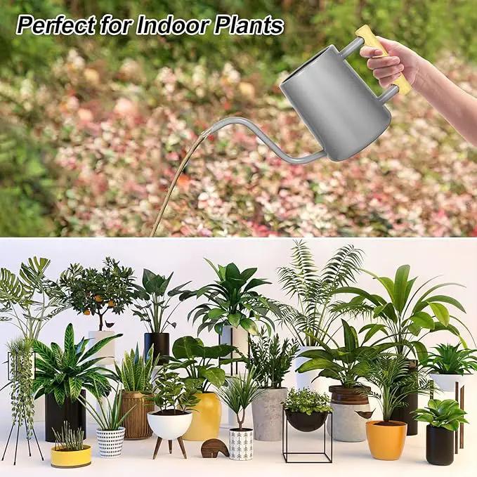 Watering Can Indoor Plants, 35 oz/1000 ml Metal Stainless Steel Watering Can Pot with Long Spout for Indoor House Plants Bonsai Outdoor Garden Flower Decorative (Gray) by GreenHaven Gardens