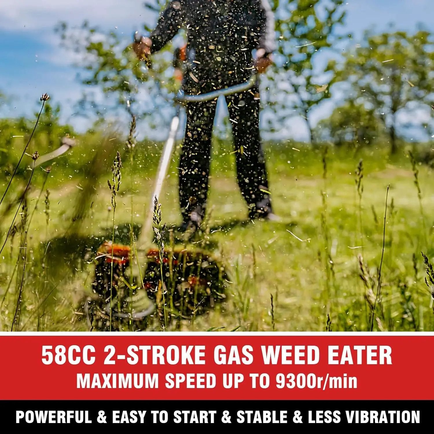 COOCHEER 58cc Gas Weed Eater, 4 in 1 String Trimmer 2-Cycle Gas Powered Brush Cutter Weed Wacker with 18.5’’ Cutting Path, Straight Shaft Weed Trimmer Grass Cutter for Yard, Lawn, Garden Care, Red by GreenHaven Gardens