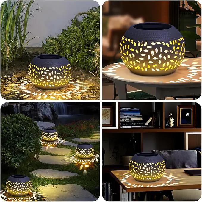 Solar Lantern Outdoor Table Light,2 Pack Solar Lanterns Outdoor Waterproof Decor, Hollow Out Retro White Metal Solar Patio Lights,Yard Porch Garden Balcony Indoor Desk Bedroom Tabletop Decorations by GreenHaven Gardens
