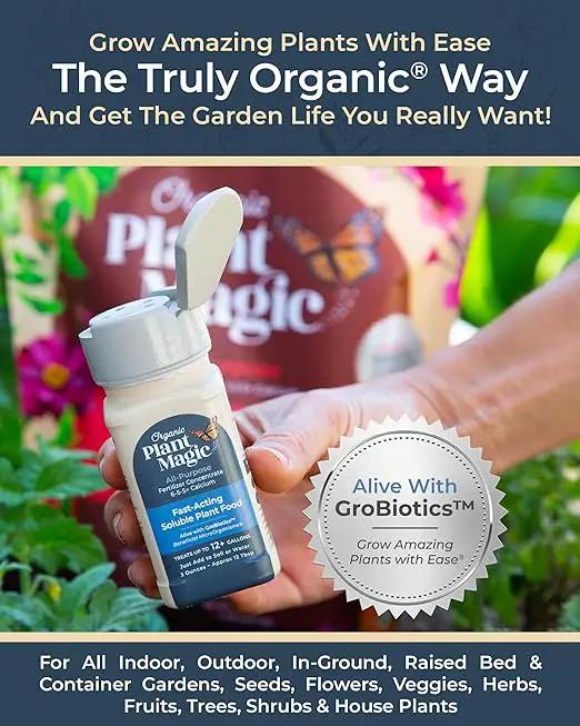 Organic Plant Magic - Truly Organic™ Easy to Use Soluble Plant Food Shaker: All-Purpose Fertilizer Concentrate for All Flower Vegetable Herb Fruit Tree Indoor Garden & House Plants [One 3 oz Shaker] by GreenHaven Gardens