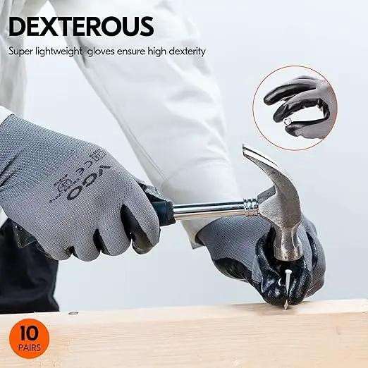 Vgo... 10-Pairs Safety Work Gloves, Gardening Gloves, Non-slip Nitrile coating, Dipping Gloves (Size XL, Gray, NT2110) by GreenHaven Gardens