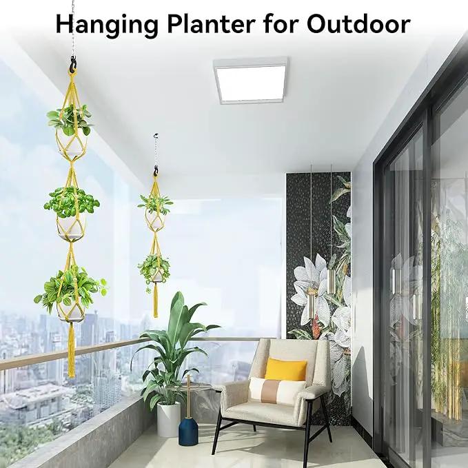 USLAI Macrame Plant Hanger Indoor Outdoor, Up to 4-15 inch Pot, Heavy 20lb Planters, Extra Long Strong Hanging Planter Basket Holder, Boho Home Decor, 49+72 Inch, Yellow (POTS NOT Included) by GreenHaven Gardens