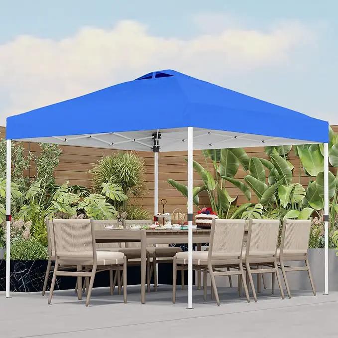 Shades 10x10 Pop Up Canopy with One Push Setup,Heavy Duty Beach Tent with Wheels for Easy Moving, Sun Shelter for Parties,Events, Outdoor Gazebo with 420D Coated Waterproof Blue Fabric by GreenHaven Gardens