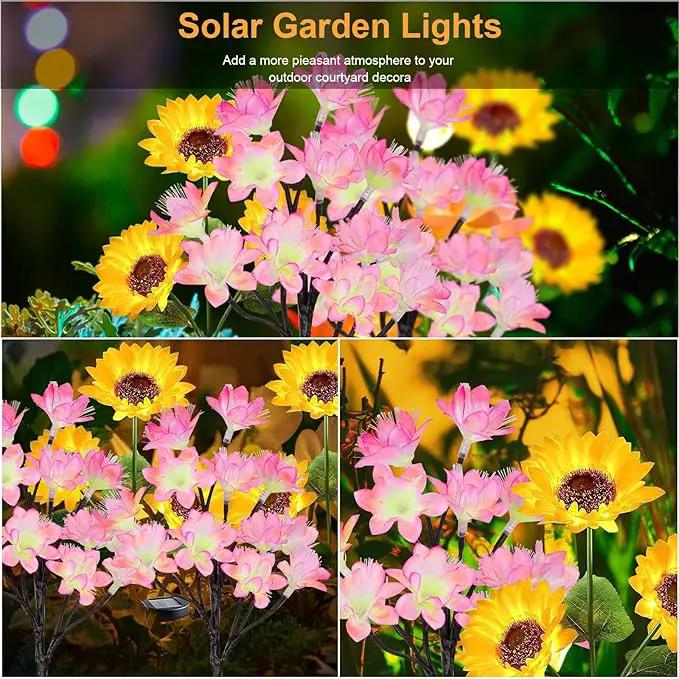 4 Pack Flower Solar Lights Outdoor Waterproof IP 65, Solar Sunflowers Peachblossom Lights Garden Decorative Yard Patio Landscape Stake Lights by GreenHaven Gardens