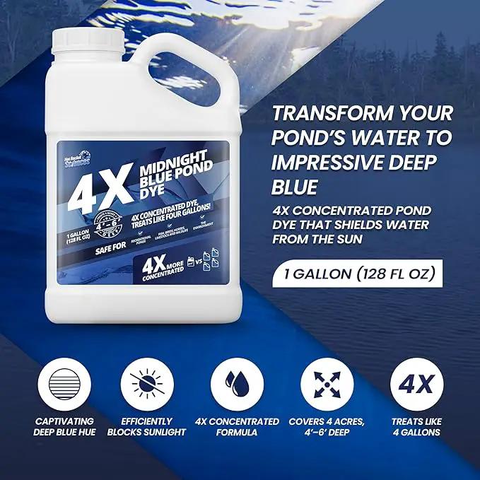 1 Gallon Midnight Blue Pond Dye, 4X Concentrate Pond Dye Blue, Dark Natural Looking Aquashade for Beautiful Lake Water, Long-Lasting Colorant, Protects Against Sunlight - Ideal for Fish & Wildlife by GreenHaven Gardens