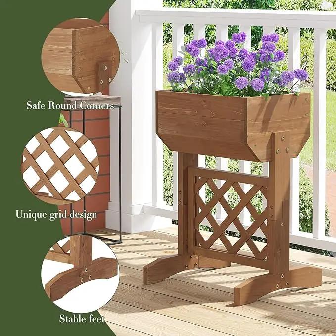 Raised Garden Bed, Standing Vertical Horticulture Planter Box for Backyard, Patio, Balcony, Planter for Flowers Herbs Vegetables for Indoor & Outdoo Decor with Trellis (Brown) by GreenHaven Gardens