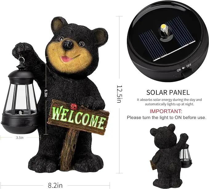 Juegoal Garden Bear Statue with Solar LED Lantern, Luminous Welcome Sign, Gifts for Mom Yard Art, Whimsical Figurine Large Sculpture Lighted Outdoor Mother's Day Spring Decorations for Lawn, Porch by GreenHaven Gardens