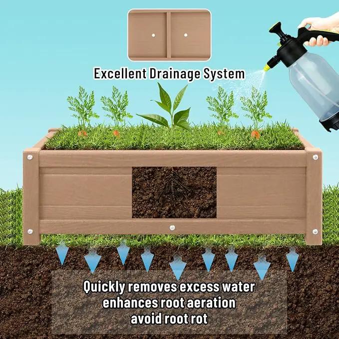HDPE Raised Planter Box Outdoor,Rot-Resistant and Non-Cracking,Raised Beds for Gardening 29.5 * 14.4 * 9.8 in for Yard,Lawn,Outdoor Planter Boxes Rectangle with Drainage Holes Brown by GreenHaven Gardens