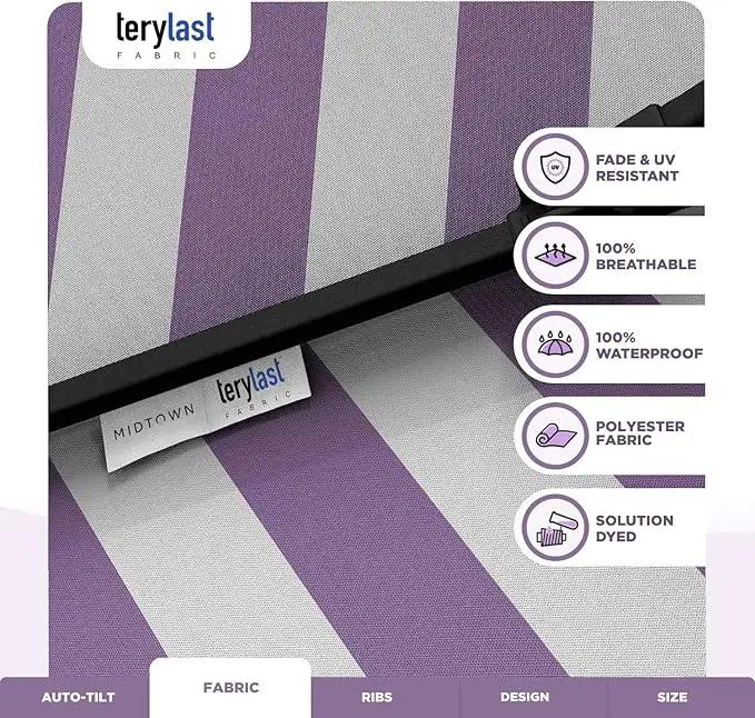 Midtown Umbrellas 10-Year-No-Fade - 9 Ft - UV Proof Purple Stripe Polyester Fabric - Umbrella Outdoor Patio, Auto-Tilt Aluminum Frame Patio Umbrella for Garden, Pool & Deck - Black Pole by GreenHaven Gardens