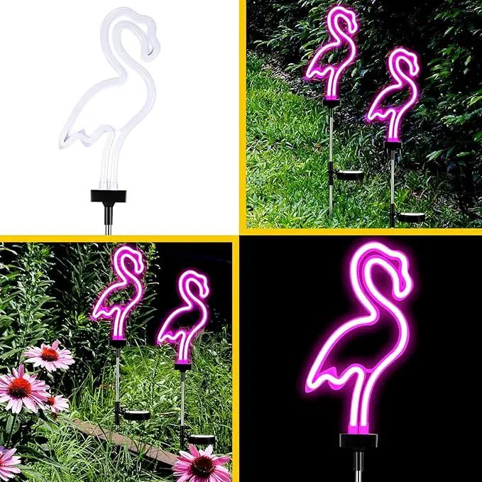 Hortsun Flamingo Solar Lights Outdoor Neon Light Yard Pink Flamingo Waterproof Decorations for Garden Patio Yard Pathway Decoration(2 Pack) by GreenHaven Gardens