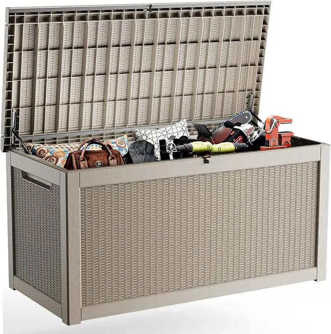 320 Gallon Outdoor Storage Box Waterproof, UV Resistant Resin Deck Box with Hydraulic Rod, Lockable Design and Enhanced Durability for Patio, Garden, and Poolside Use by GreenHaven Gardens