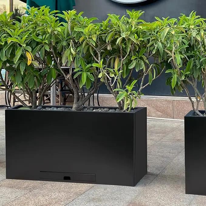 Worth Garden Metal Rectangular Planter Box - Black Powder Coated Steel Planter - 16" H. Tall Heavy Duty Modern Flower Plant Pot - Indoor & Outdoor, Commercial & Residential (16"x12"x36") by GreenHaven Gardens
