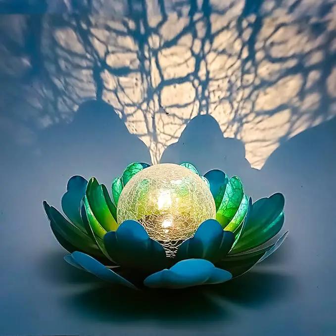 WNP Solar Powered Outdoor Decorative Lights Waterproof Lotus Flower with Crackle Glass Globe and Metal Base for Garden Patio Pathway Yard Tabletop Decor,Birthday Gift for Mom Sister Grandma by GreenHaven Gardens