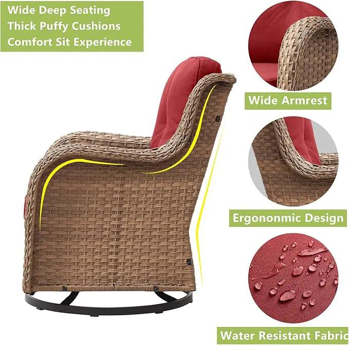 Outdoor Wicker Patio Furniture Set - 5 Pieces Rattan Patio Conversation Set with 2 Rocking Swivel Chairs,2 Ottomans and 1 Side Table for Porch Deck Backyard Garden(Yellow/Red) by GreenHaven Gardens