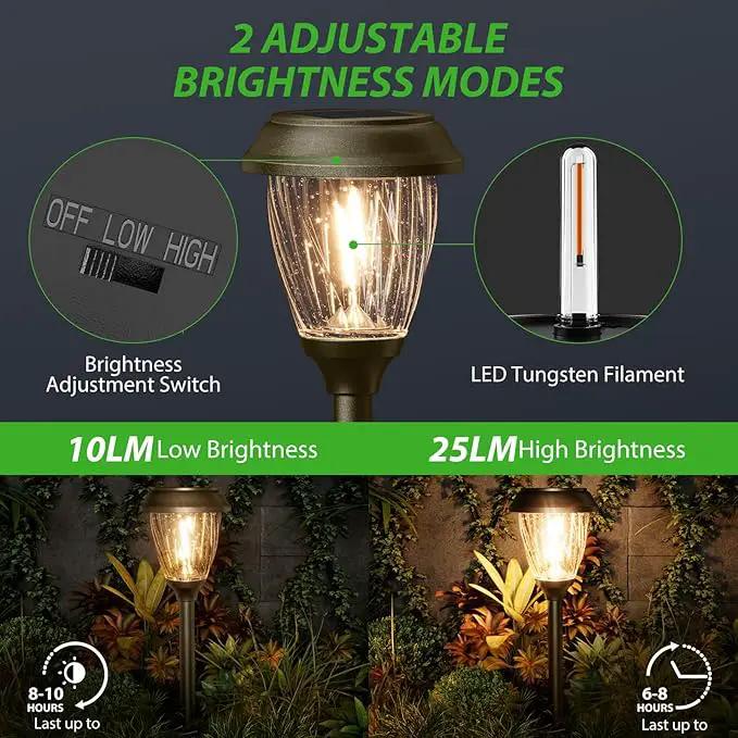 XMCOSY+ Solar Pathway Lights Outdoor, 10/25 LM in 2 Lighting Modes, Glass Stainless Steel Waterproof Outside Solar Powered Garden LED Lights for Yard Lawn Driveway Walkway Landscape Decor(Warm White) by GreenHaven Gardens