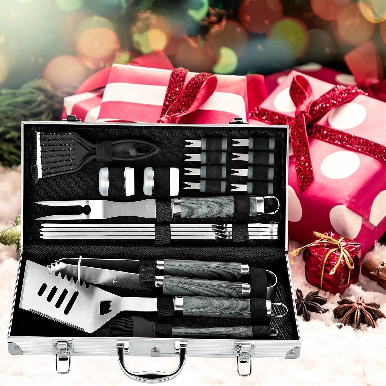 ROMANTICIST 20pcs Heavy Duty BBQ Grill Tool Set in Case - The Very Best Grill Gift for Father's Day and Christmas - Professional BBQ Accessories Set for Outdoor Cooking Camping Grilling Smoking, Grey by GreenHaven Gardens