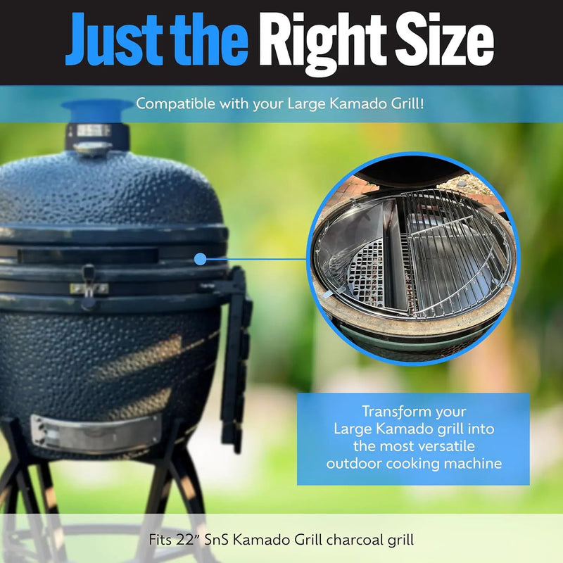 SnS Grills Slow ‘N Sear® 5-Piece Cooking System - Patented Charcoal Basket with Removeable Water Reservoir, EasySpin Grate, Drip Pan for Low ‘N Slow Smoking & Charcoal Grilling on Big Green Egg LG by GreenHaven Gardens