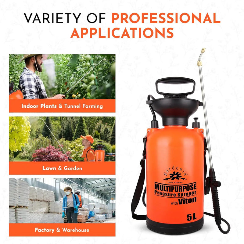 Pump Sprayer Upgraded Garden Sprayer Premium Viton Seals Telescopic Metal Lance & a Complete Set of Spare Parts Pumping Spray Bottle 5L for Watering Lawn Care & Home & Car Cleaning by GreenHaven Gardens