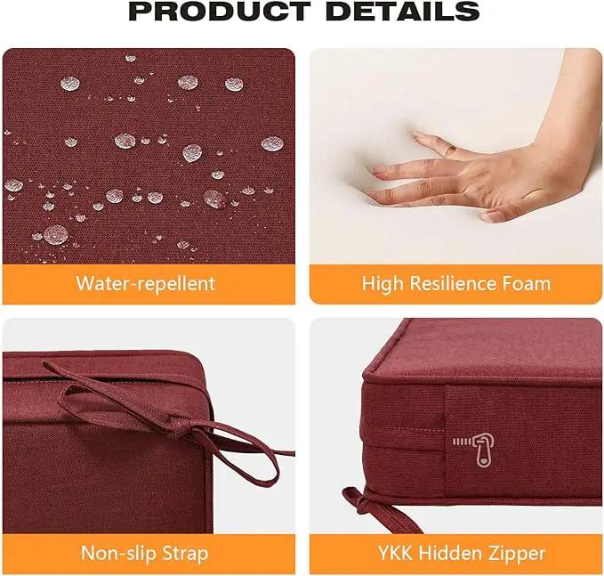Sunbrella Square Corner Seat Cushions, 19" x 19" x 3", Set of 4, Indoor Outdoor Water Repellent Universal Chair Pads with Ties for Patio Furniture, Garden Dining Chairs, Spectrum Brick by GreenHaven Gardens