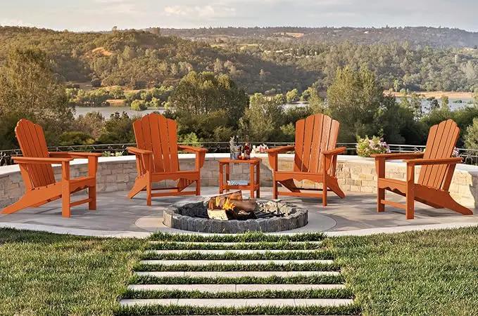 KINGYES HDPE Adirondack Chair Chair Set of 2, Classic All-Weather Adirondack Chair, Orange by GreenHaven Gardens