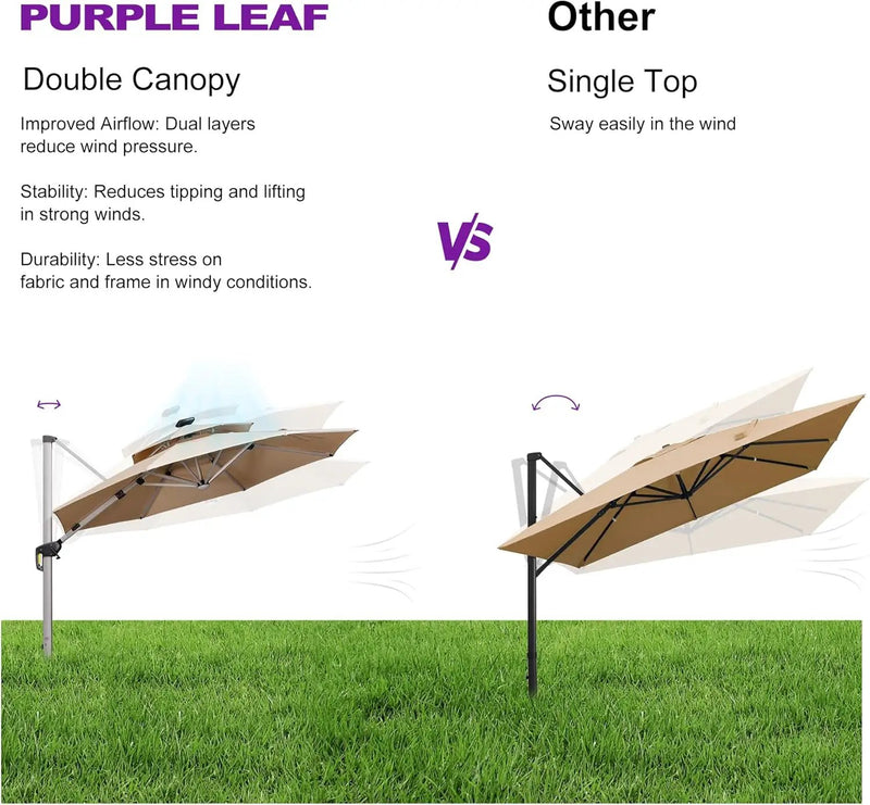 PURPLE LEAF 10ft Solar powered LED Patio Umbrella Outdoor Round Umbrellas Large Cantilever Umbrella with LED lights Windproof Offset Umbrellas Heavy Duty for Garden Deck Pool Patio, Beige by GreenHaven Gardens