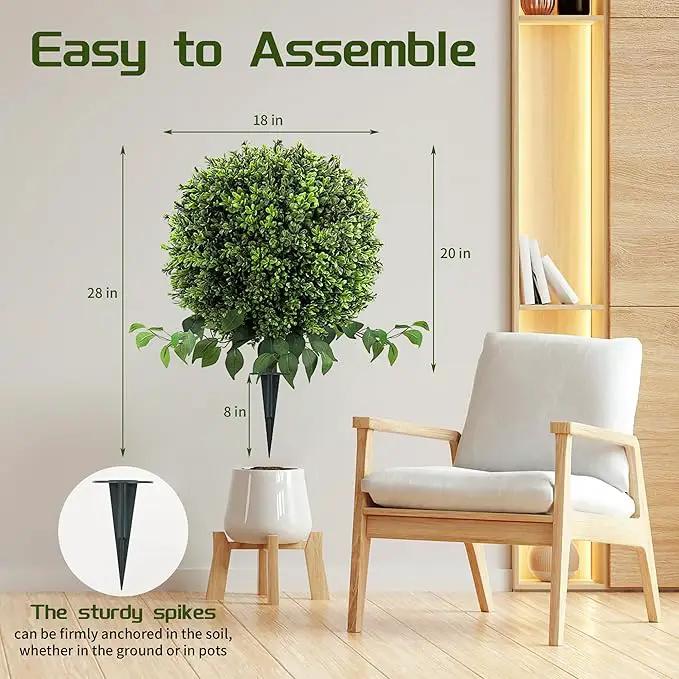 28" Artificial Boxwood Ball Bush, UV Resistant Topiary Tree Faux Boxwood Ball Shaped Porch Bushes with Ground Spike Artificial Bushes for Outdoors Front Door Decor Home Garden by GreenHaven Gardens