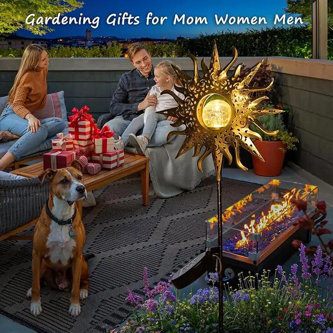 HOMEIMPRO Large Sun Solar Garden Decor Lights Outdoor Garden Gifts Mom Dad, Crackle Glass Metal Stake,Yard Decorations, Waterproof LED Lights for Lawn Patio Ornaments, Mothers Day Gifts for Women by GreenHaven Gardens