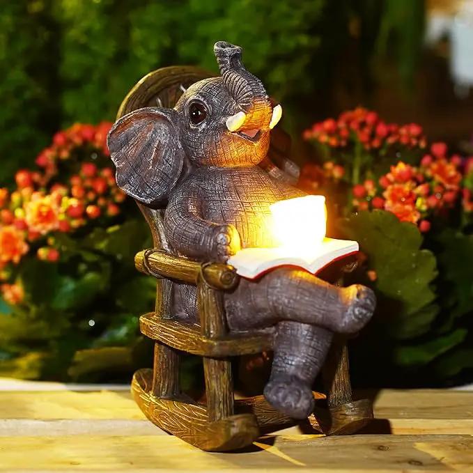 Goodeco Solar Elephant Statue for Garden - Perfect Relaxing Outdoor & Fairy Garden Decor, Great as Birthday or Mom Gifts- 6.3 x 7.8in by GreenHaven Gardens
