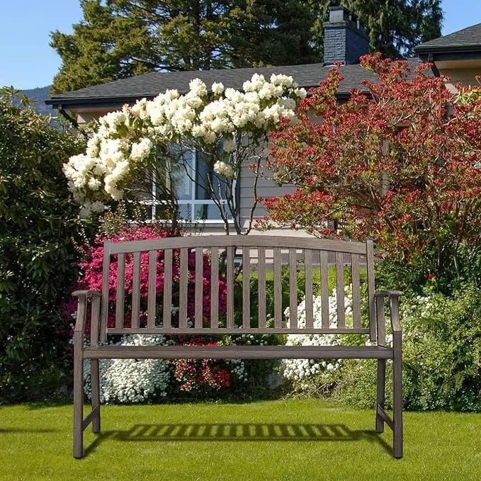 Grand patio Outdoor Bench Garden Bench with Metal Armrests and Seat, Bench with Aluminum Back for Outdoors Lawn Yard Porch, Savannah Gray by GreenHaven Gardens