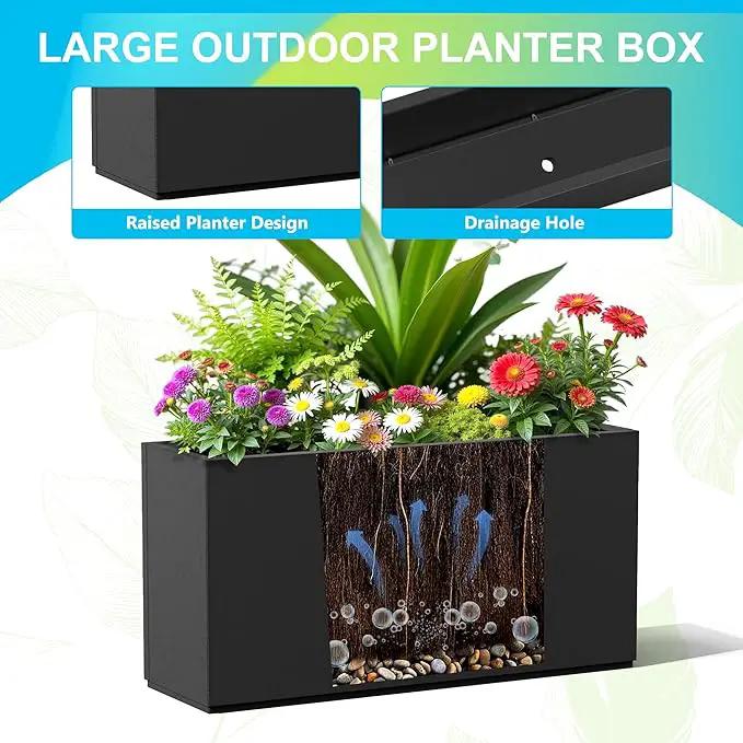 FENCY Metal Rectangular Planter Box, Large Planters for Outdoor Plants, Tall Planters for Outdoor Plants with Drainage Holes (32" L x 10" W x 16.3" H,Black) by GreenHaven Gardens