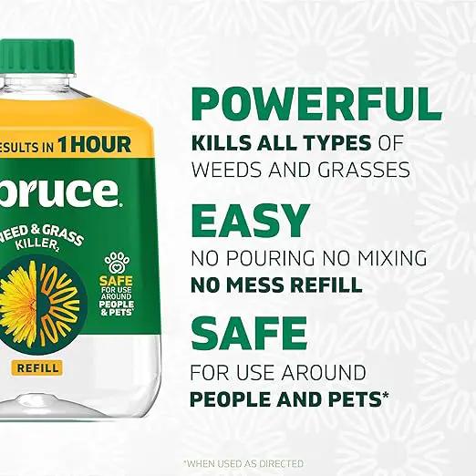 Spruce Weed Killer Refill - Versatile Weed & Grass Killer₂ for Flower Beds, Driveways & Mulch Beds - No Pour, No Mix, No Mess Refill - Kills Dandelions, Crabgrass & More (64 Oz) by GreenHaven Gardens