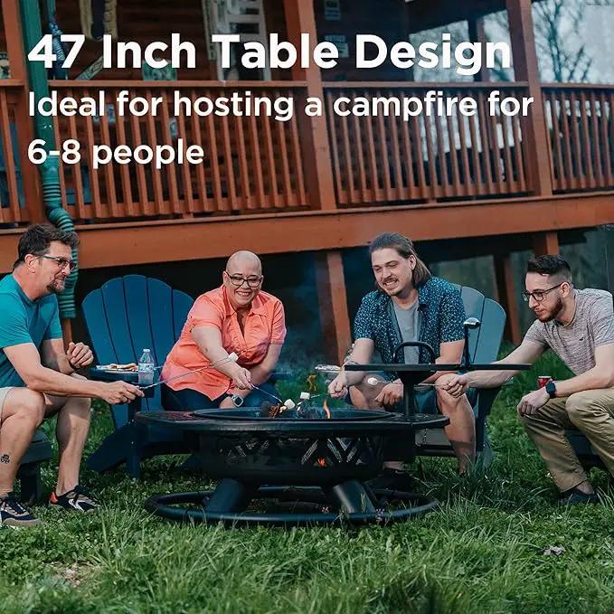 Red Mountain Valley 47" Outdoor Fire Pit with Adjustable Grill, 2-in-1 Metal Outdoor Fireplaces, Large Patio Wood Burning Fire Pits for Outside, Ideal for Backyard, Patio, Party by GreenHaven Gardens