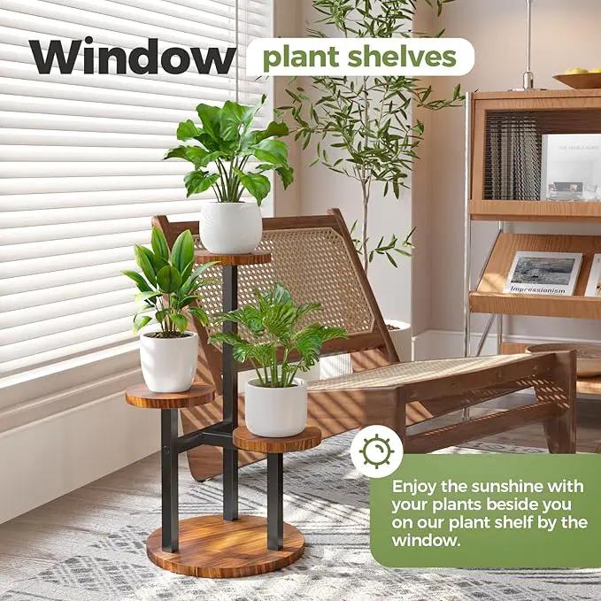 Bamworld 3 Tier Plant Stand Indoor Small Plant Shelf Outdoor Metal Tall Flower Holder Table Support Rack Garden Accessories for Plant Lovers(Brown) by GreenHaven Gardens
