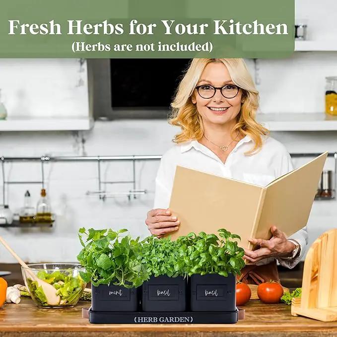 PERFNIQUE Indoor Herb Garden, Herb Garden Planter Set with Tray, Farmhouse Indoor Plant Pots, Windowsill Herb Garden with Drainage(Planter only) for Indoor/Outdoor, Window Pots(Matte Black) by GreenHaven Gardens