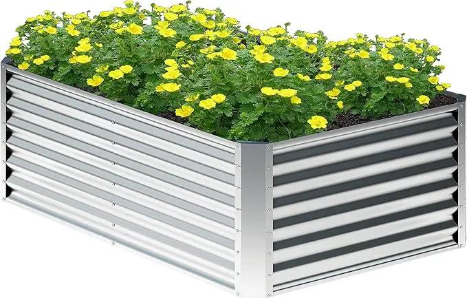 4x2x2FT Galvanized Raised Garden Bed,Planter Raised Beds-Metal Garden Box,Large Plant for Outdoor Planting, Vegetables Bed,Flower,Herb-Sliver by GreenHaven Gardens