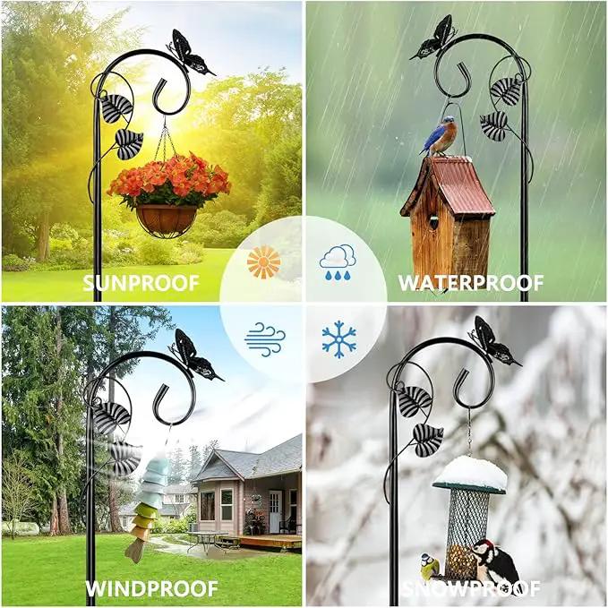 Shepherds Hooks for Outdoor Hummingbird Bird Feeder Pole Hanger 67 Inches with 5 Prongs Base Stainless Metal Adjustable Garden Hanging Holder Weddings Garden Decor Butterfly 2-Pack Black by GreenHaven Gardens