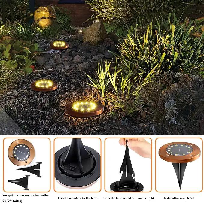 Solar Ground Lights Outdoor Waterproof Flat Garden Solar Disk Lights Outdoor Floor Lights 12 LED 4 Pack for Garden Patio Pathway Landscape Driveway Yard Path Decor by GreenHaven Gardens