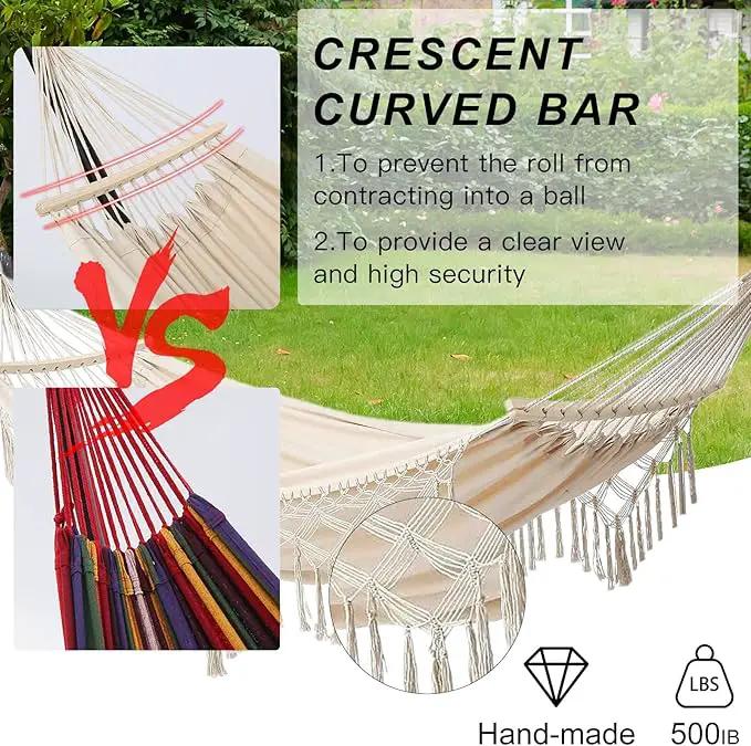 Hammock Hanging Swing Double Max 500lbs Macrame for Indoor Outdoor Patio Yard Garden (Beige) by GreenHaven Gardens