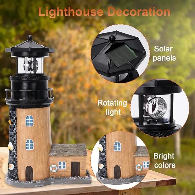 Solar Lighthouse with Rotating Beacon,11.1" Outdoor Garden Lighthouse Decor,Waterproof Statue Light House Lamp for Yard Lawn Patio Gifts by GreenHaven Gardens