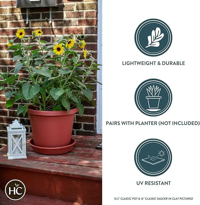 The HC Companies 16 Inch Round Plastic Classic Plant Saucer - Indoor Outdoor Plant Trays for Pots - 16"x16"x3" Chocolate by GreenHaven Gardens