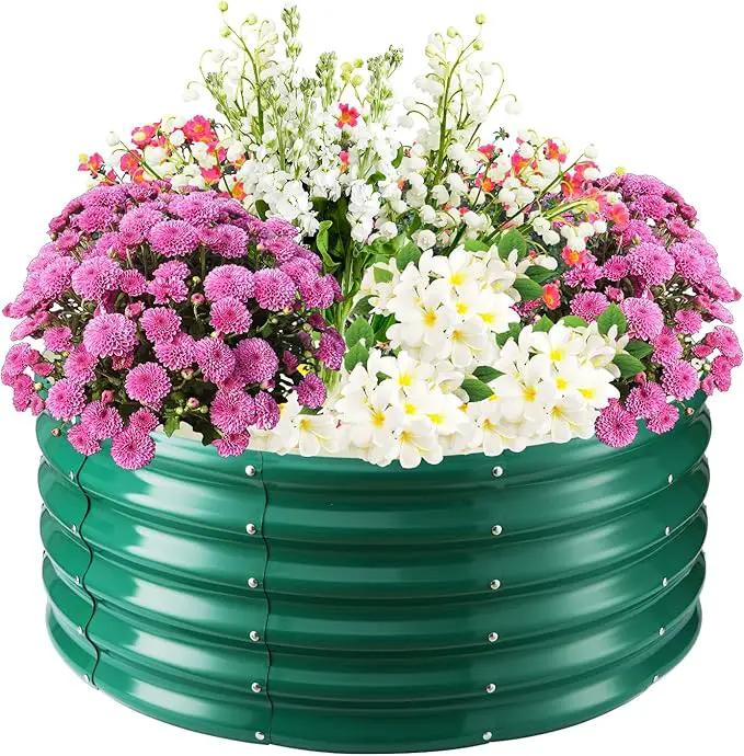17" Tall Elevated Round Metal Rised Garden Bed- 3.3'x3.3' in Size and 0.8MM Thick Durable Planter Box for Vegetables Flowers Succulent at Patio/Garden Outdoor (Dark Green, 3.3FT Diameter) by GreenHaven Gardens
