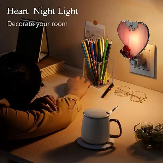 KY&BOSAM Plug in Pink Heart Night Light Stained Glass Nightlight Decorative Wall Night lights with On/Off Switch Come with 7 Watt Bulb Mother`s Christmas Valentine`s Holiday Spring & Winter Home Decor by GreenHaven Gardens