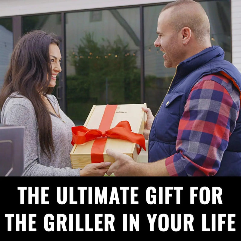 Grillaholics Premium BBQ Grill Tools – The Ultimate Grilling Gift for Dad - Luxury 4-Piece Barbecue Utensils Grill Set with Wooden Gift Box by GreenHaven Gardens